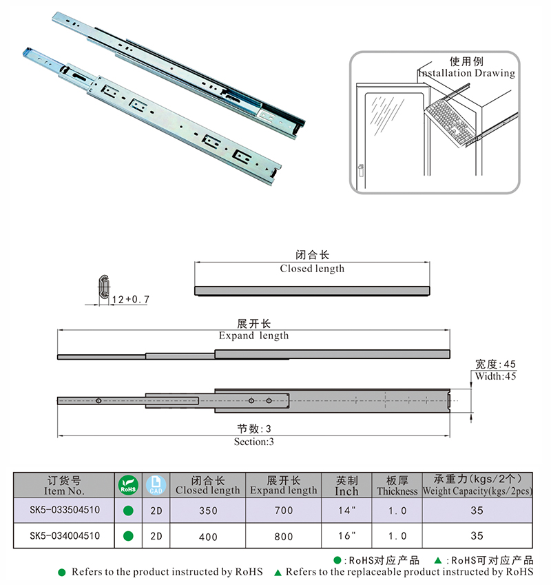 SK5-45宽度滑轨尺寸图