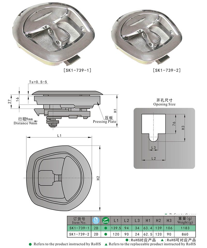 SK1-739 KUNLONG Compression Latch Push-to-Close Latch 